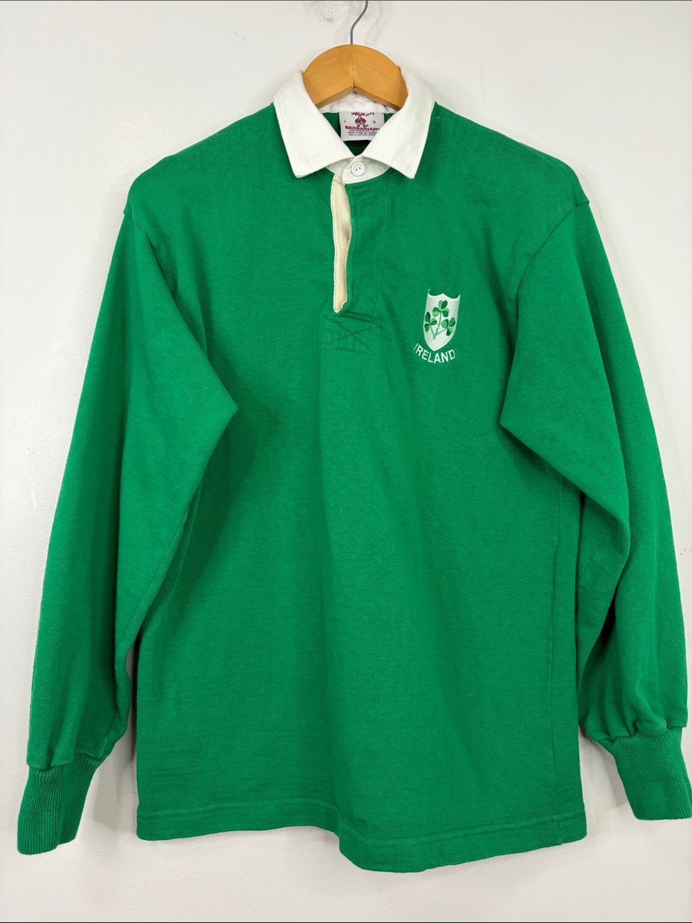 Barbarian Rugby Shirt Mens Large Green Cotton Knit Polo Ireland Irish Preppy